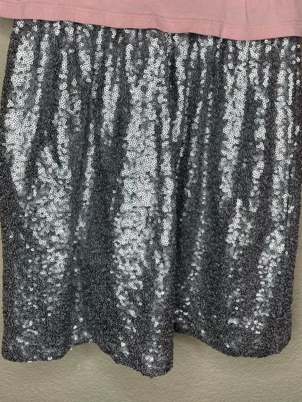 GAP Kids Y2K Layered Sequin Dress Pink Silver Crop Tee Mini Size L 12